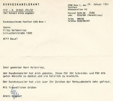 Dankesschreiben Bundeskanzleramt / Willy Brandt