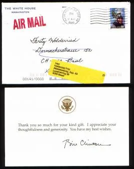 Dankesschreiben von Präsident Bill Clinton